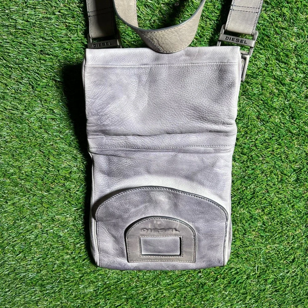 Diesel Leather Crossbody Chest‎ Harness Bag Distressed Grey Lavender Y2K